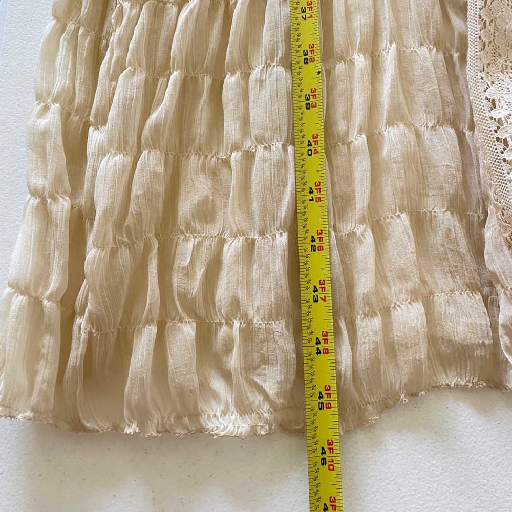 Let Me Be Women's Midi Dress Cream Crinkle Lace Bohemian Long Sleeve - Picture 8 of 8